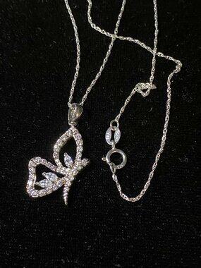 .925 Sterling Silver Butterfly Cubic Zirconia Pendant with Chain
